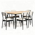 Dining table set with six upholstered chairs in wood and metal 150 x 75 x 75cm
