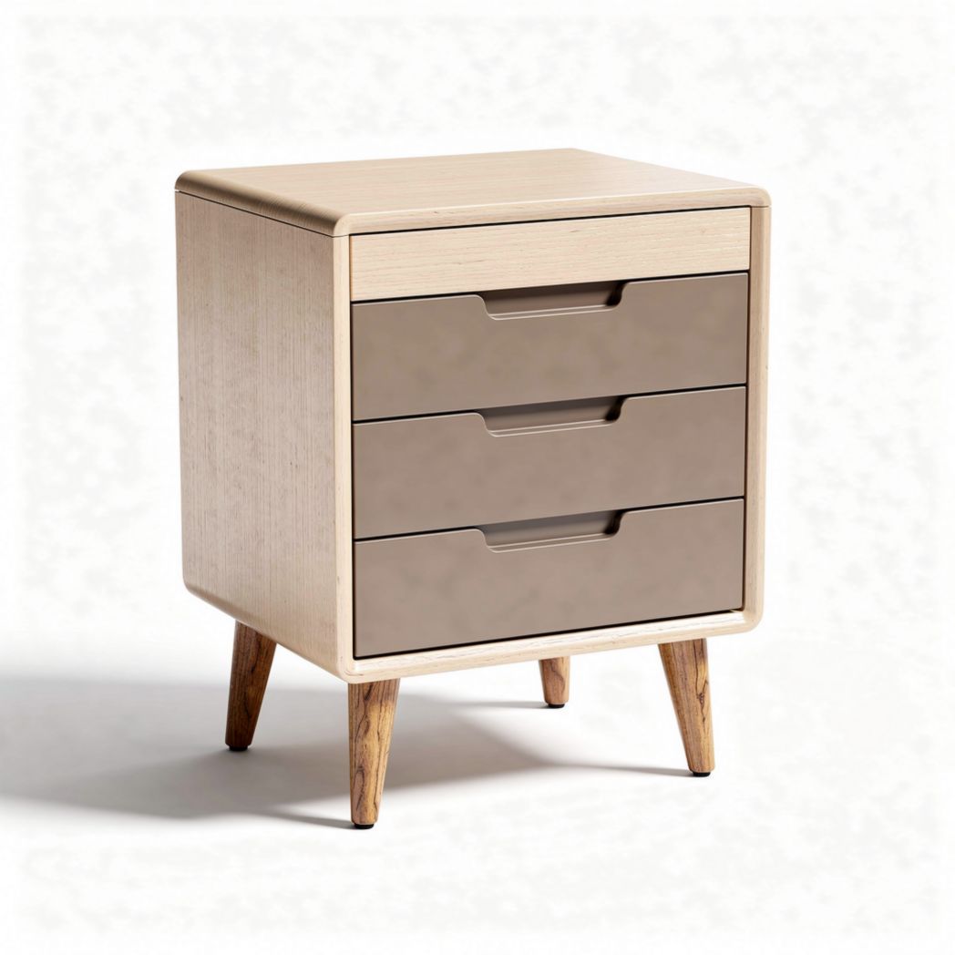 Wooden nightstand with three drawers and natural finish 45 x 40 x 60cm