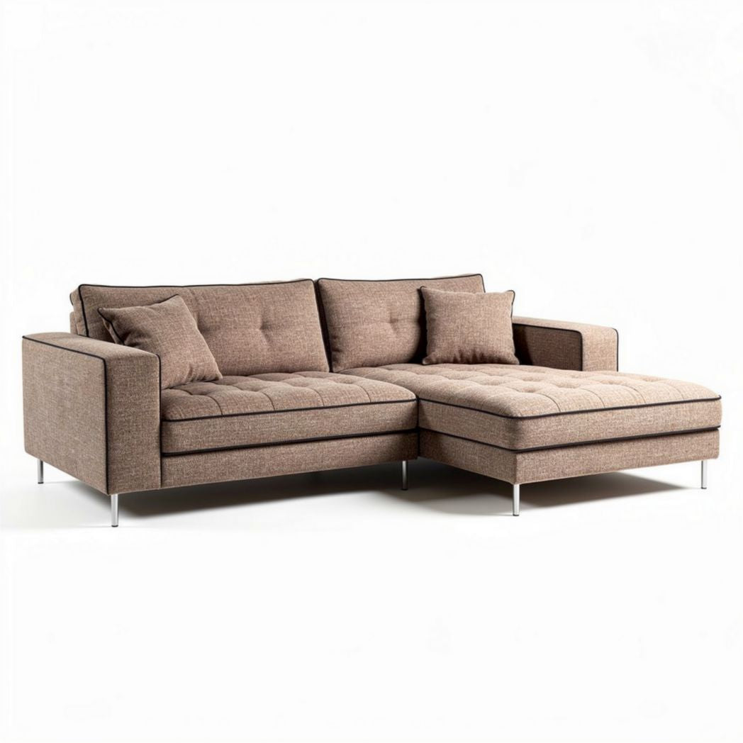 Sectional sofa with chaise lounge in brown fabric 200 x 90 x 75cm