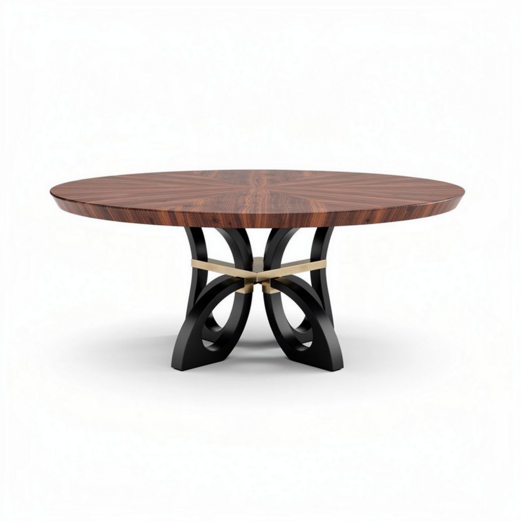 Round wooden dining table with a unique black base 120 x 120 x 75cm