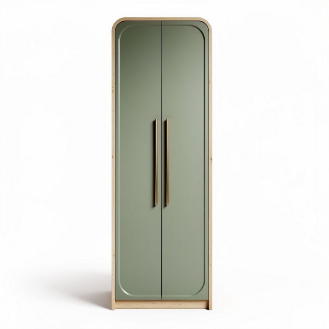 Green two-door wardrobe with wooden frame and sleek handles 40 x 20 x 160cm