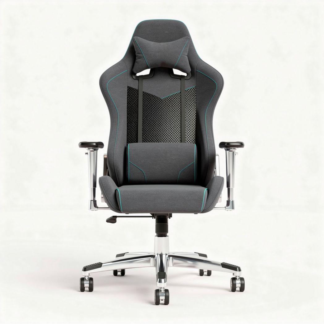 Ergonomic gaming chair with breathable mesh back in gray and green accents