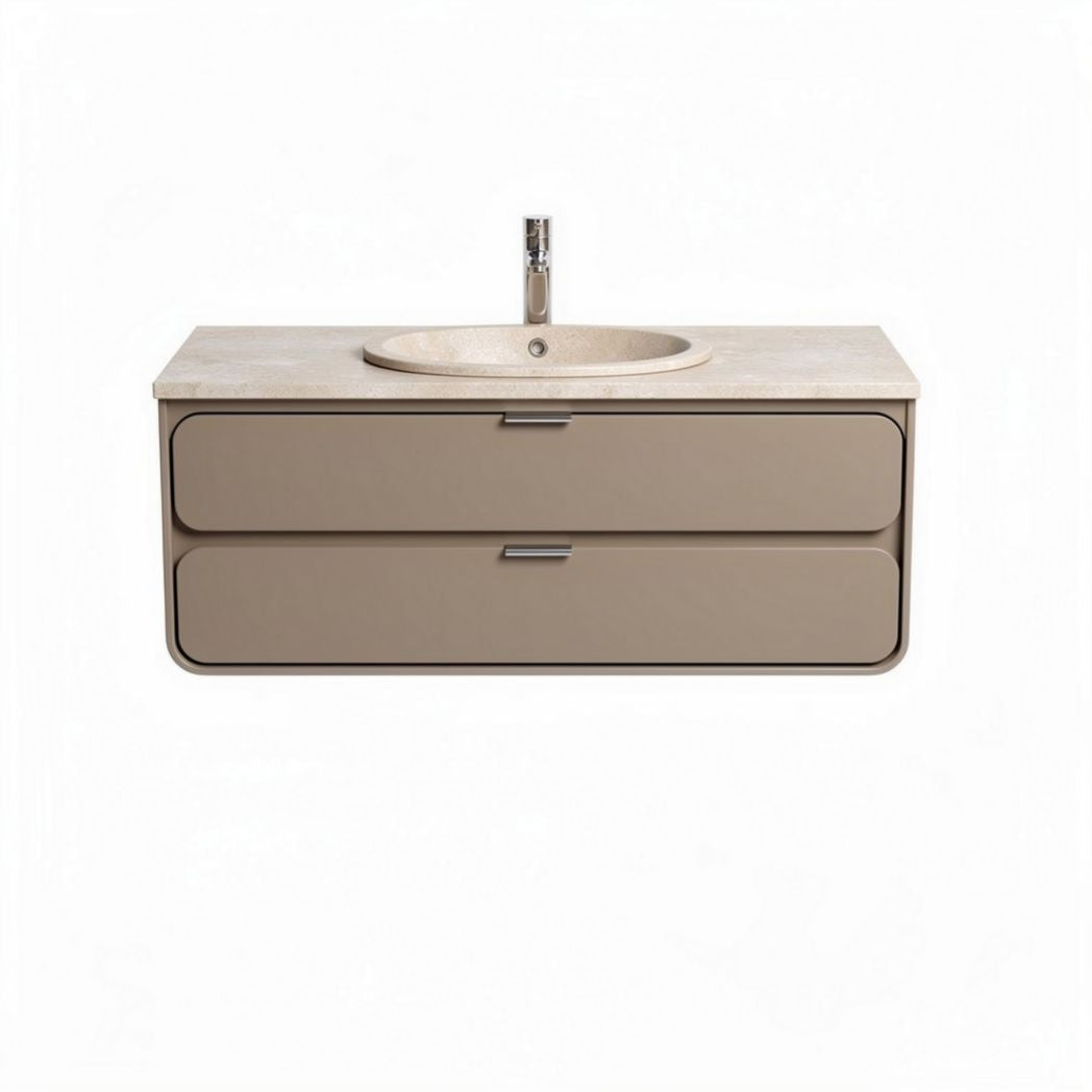 Wall-mounted bathroom vanity with integrated sink in beige finish 120 x 50 x 45cm