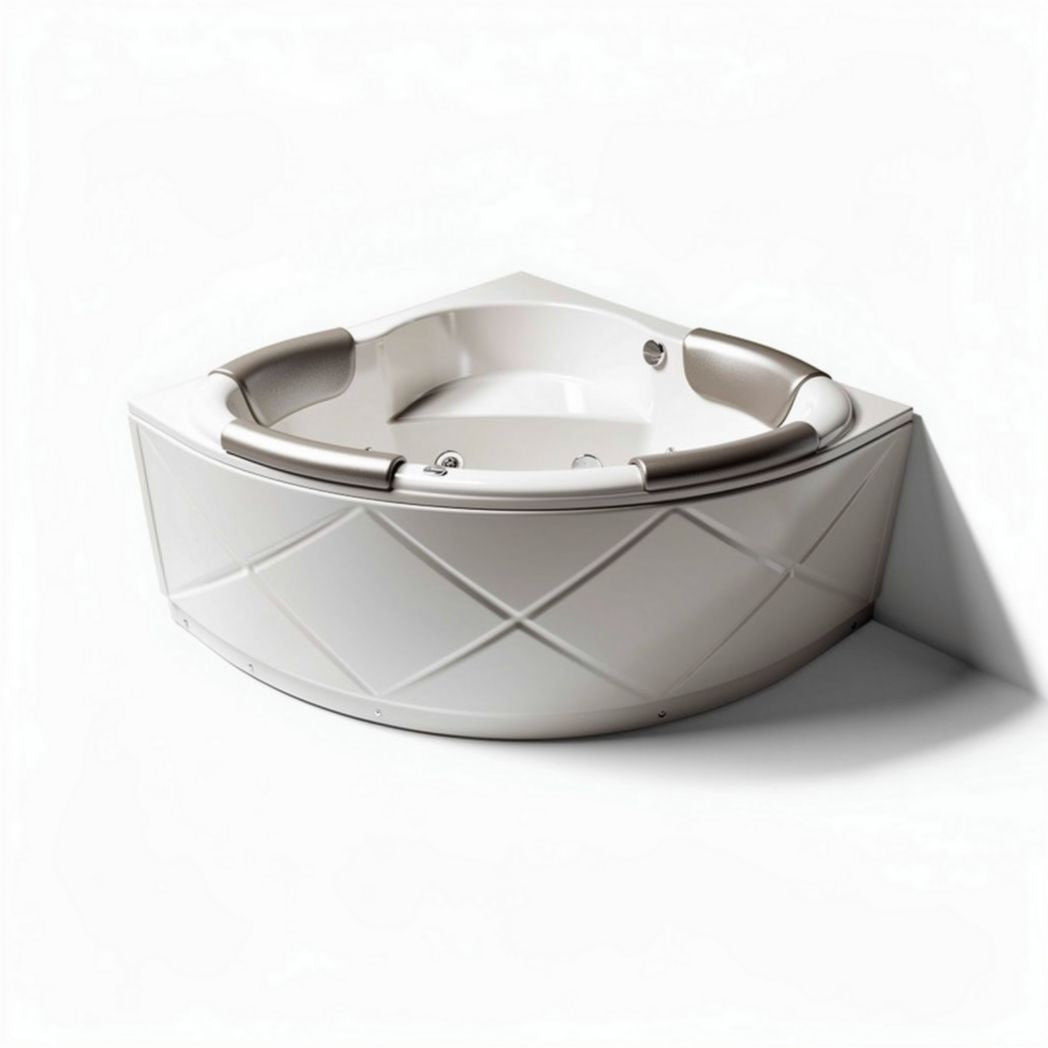 Corner jetted bathtub with acrylic construction and white finish 150 x 150 x 70cm