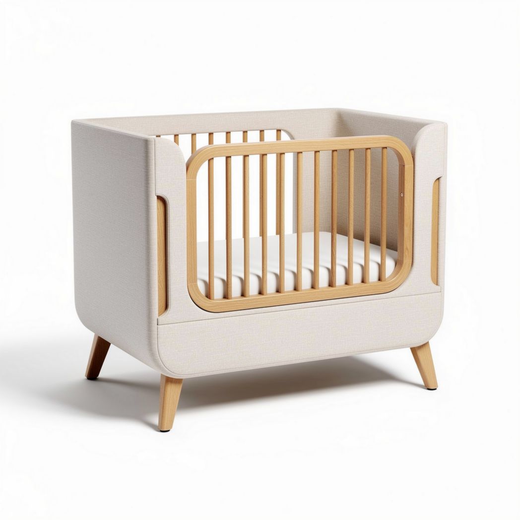 Baby crib with wooden frame and fabric finish 120 x 60 x 90cm