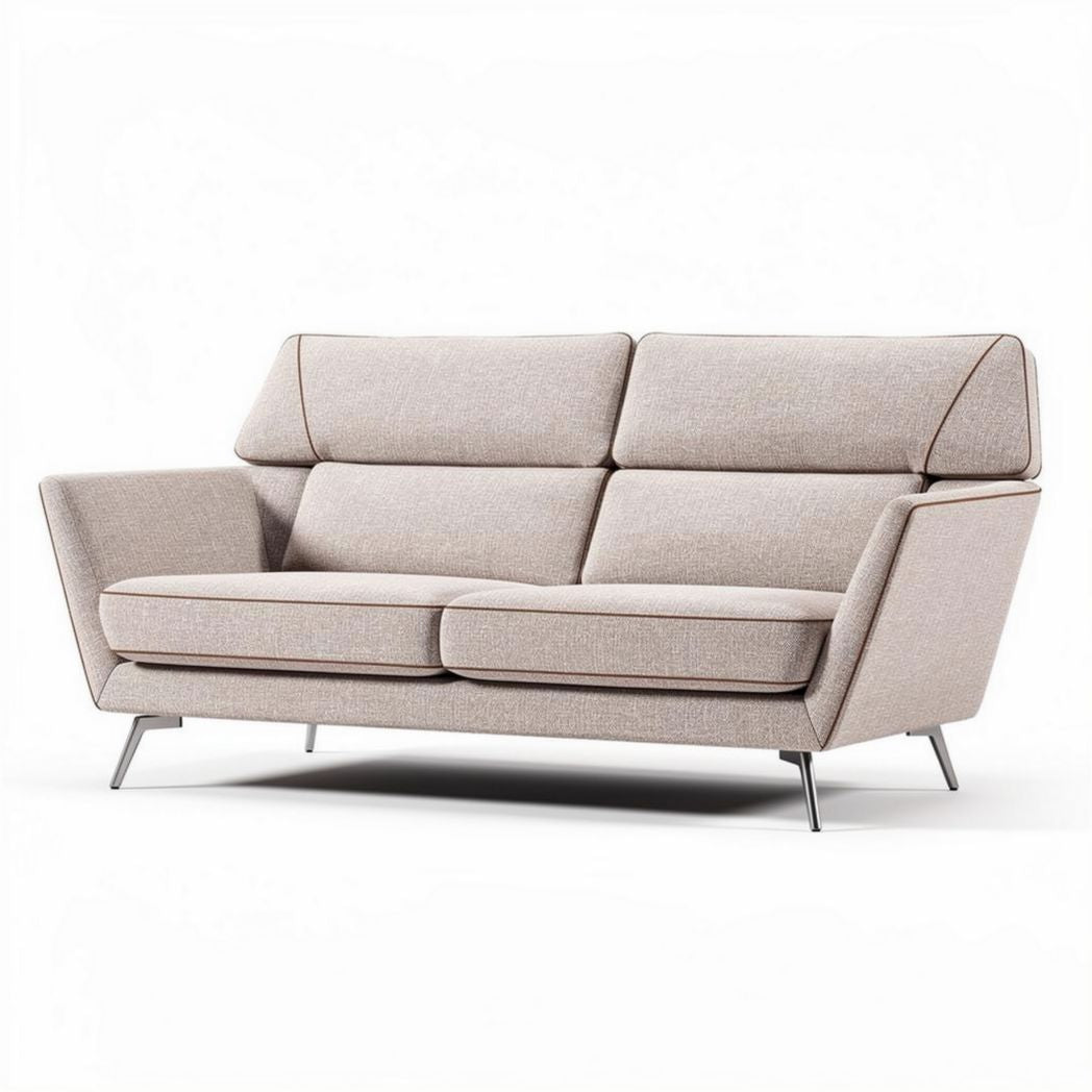 Mid-century modern fabric sofa with metal legs in light beige 180 x 90 x 85cm