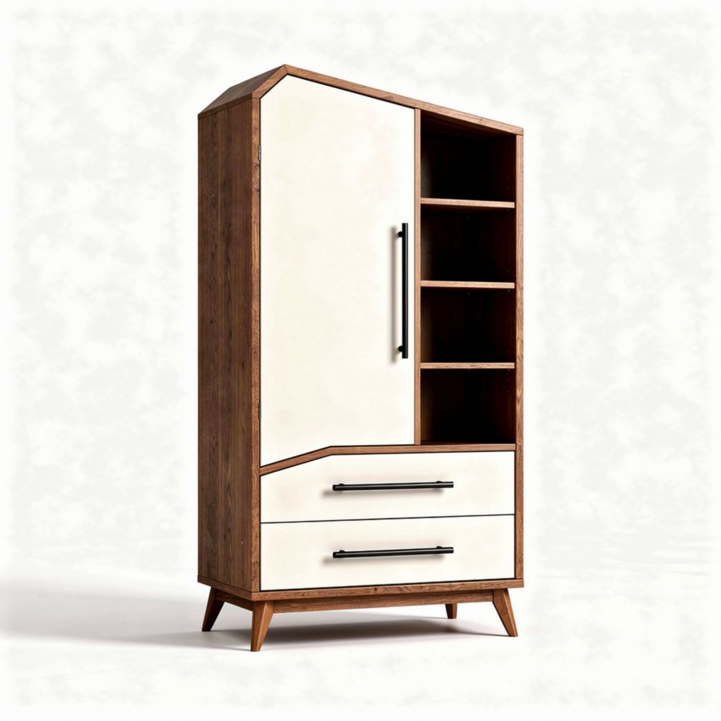 Wooden wardrobe with white doors and shelves 180 x 90 x 45cm