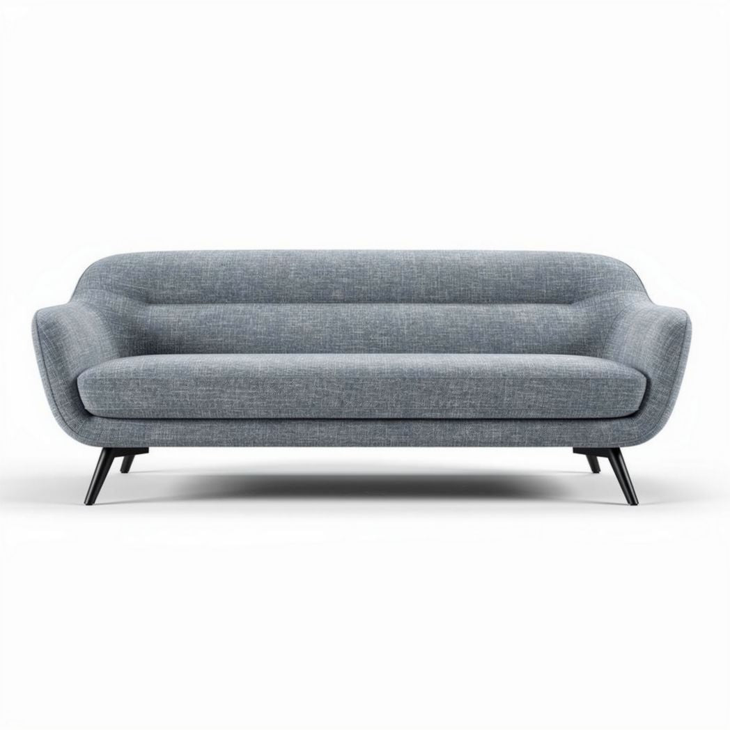 Modern gray fabric sofa with a minimalist design and sleek black legs 200 x 85 x 70cm